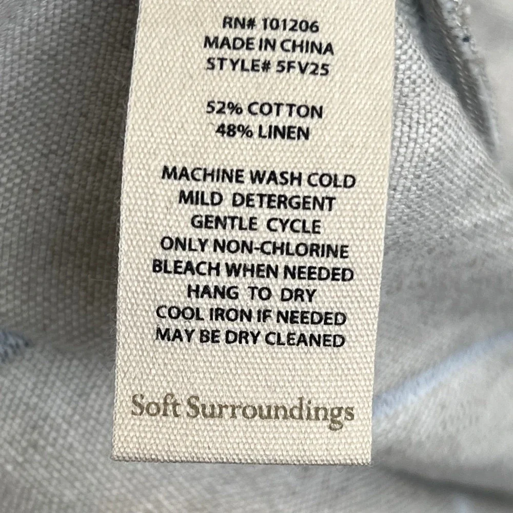 Soft Surroundings‎ Striped Linen Blend Pants Womens 1X Beige Navy Blue Coastal